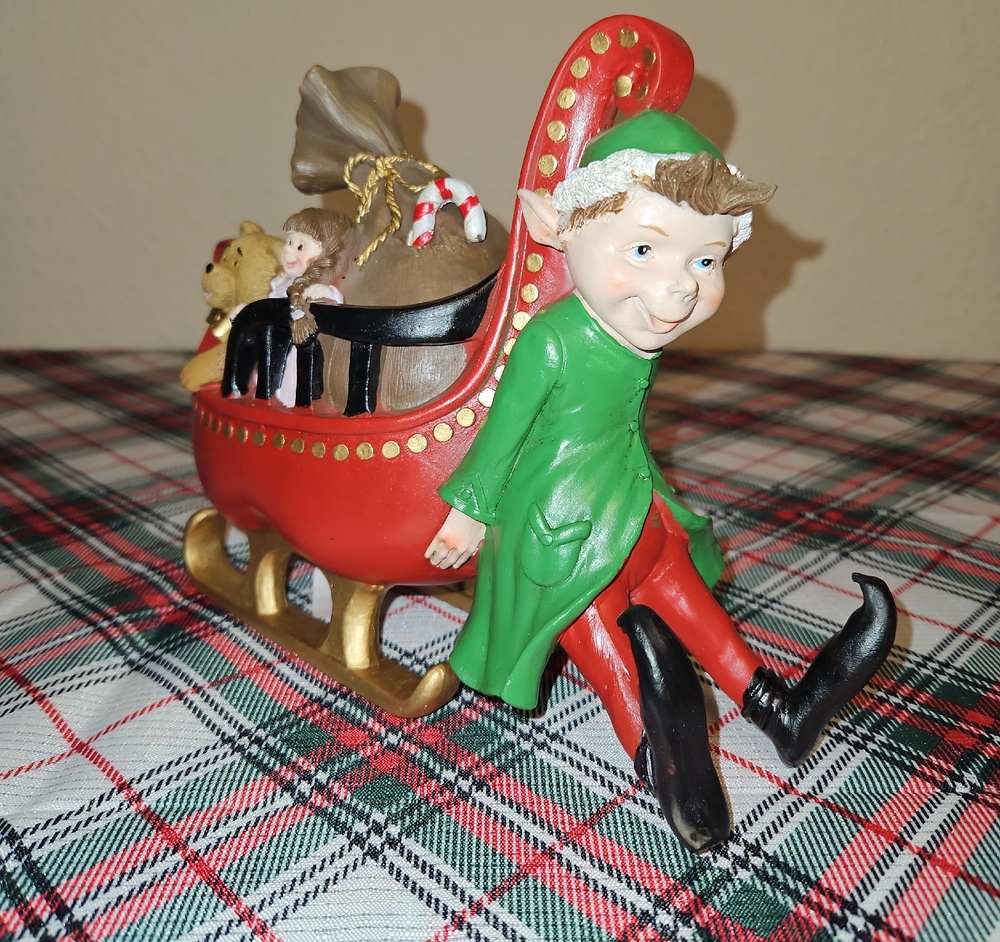 Holiday Home Festive North Pole Elf Sleigh Resin Decor